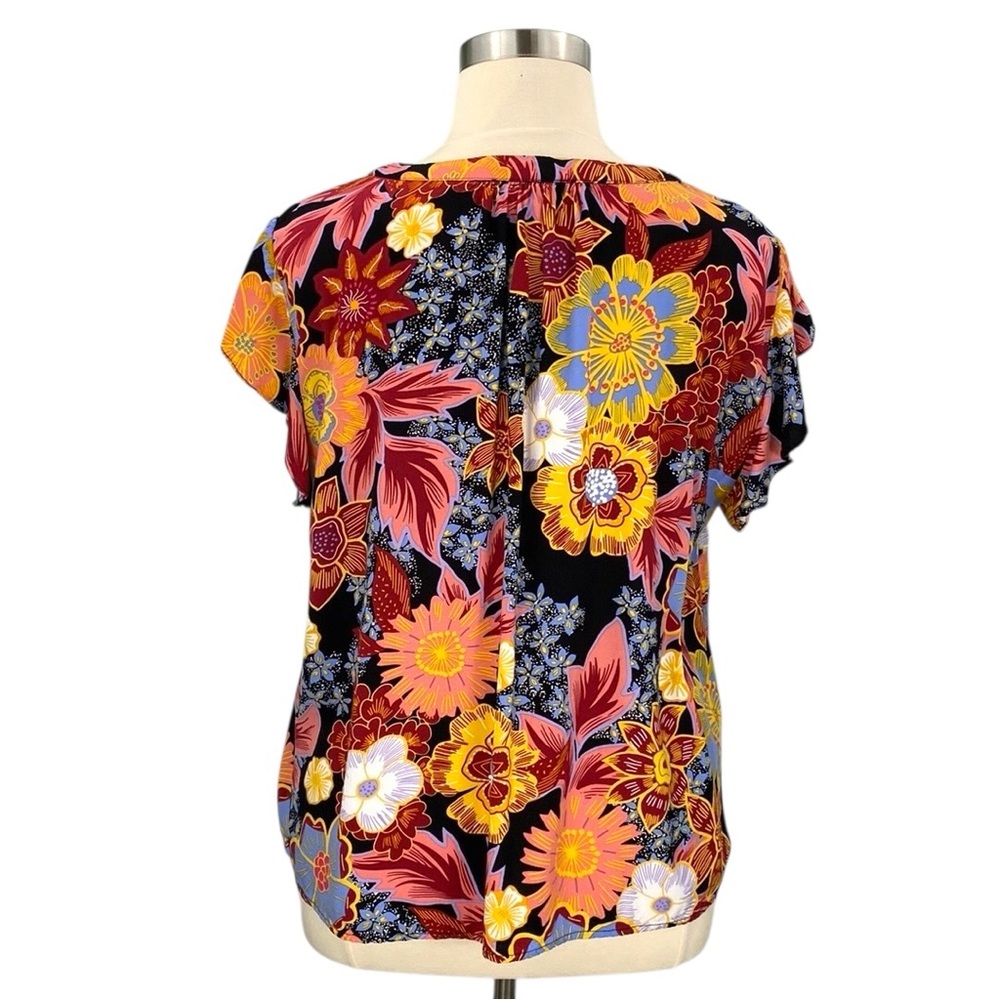 Rachel Rachel Roy Floral Hawaiian Tropical Print Flutter Sleeve V-Neck Blouse - Picture 6 of 16